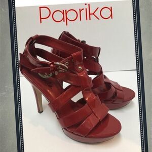 Paprika Women’s Red Buckle Heels 5.5